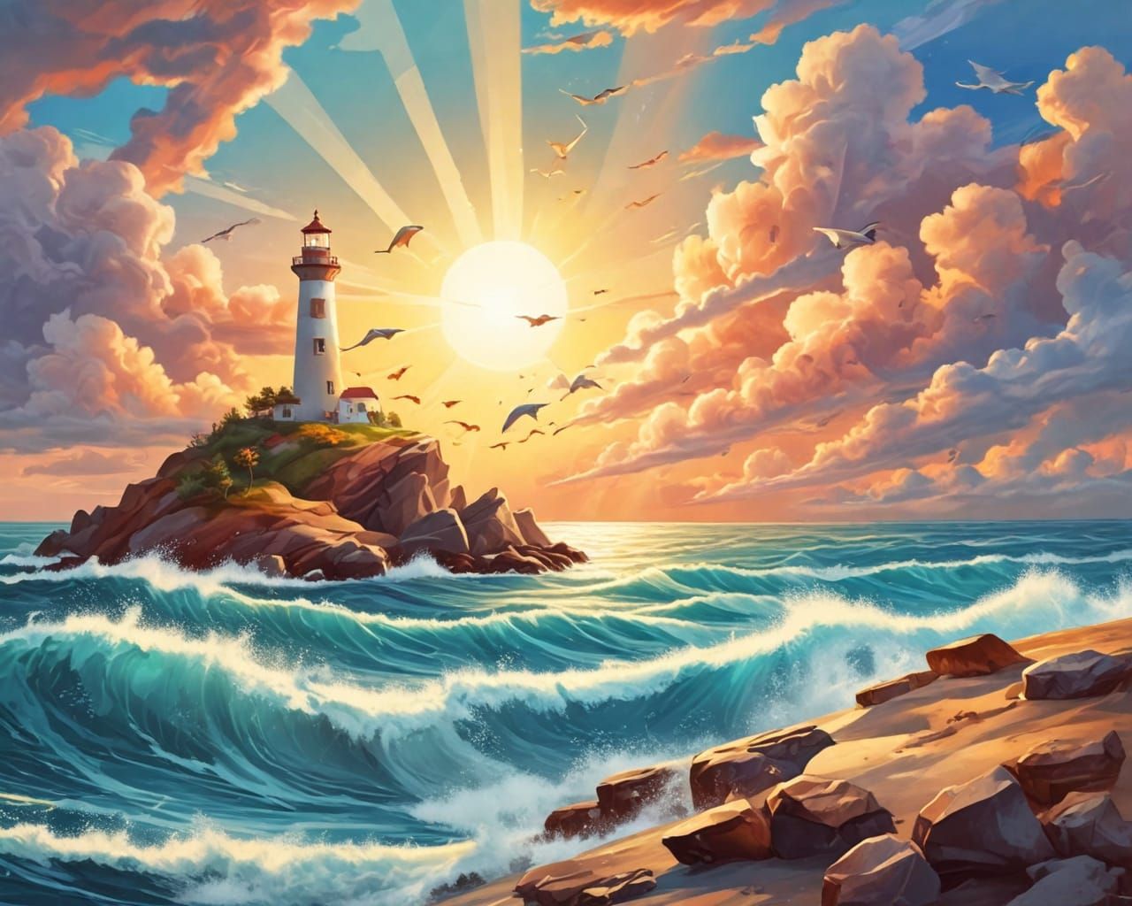 Lighthouse. Abstract scene.