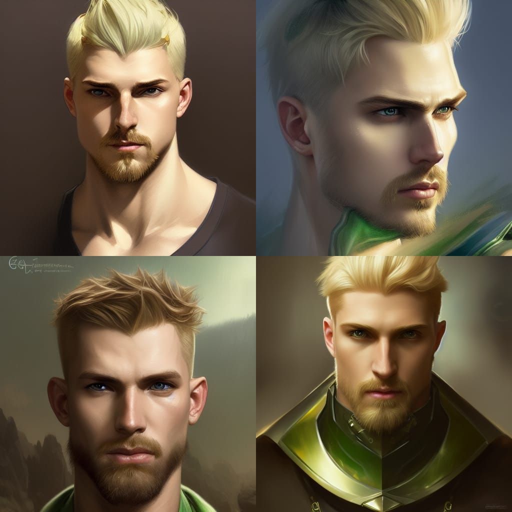 Fantasy attractive blonde male Human Paladin
short hair goat...