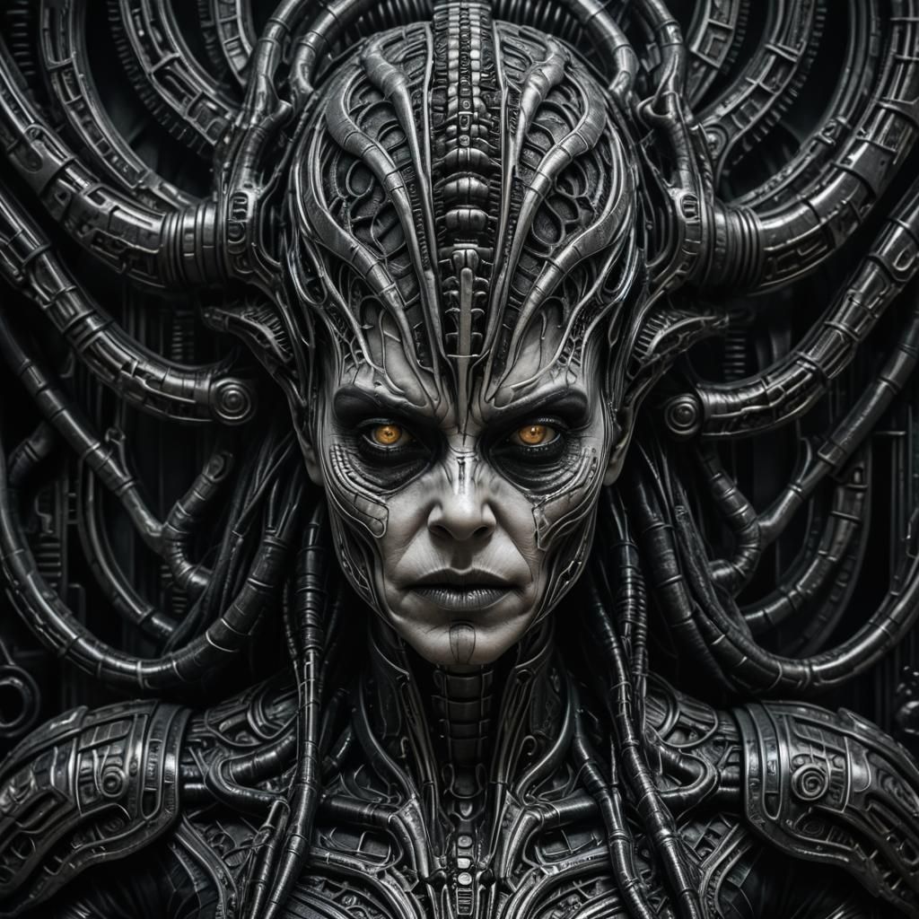 a woman, inspired by H.R. Giger. 8k intricately detailed dynamic ...