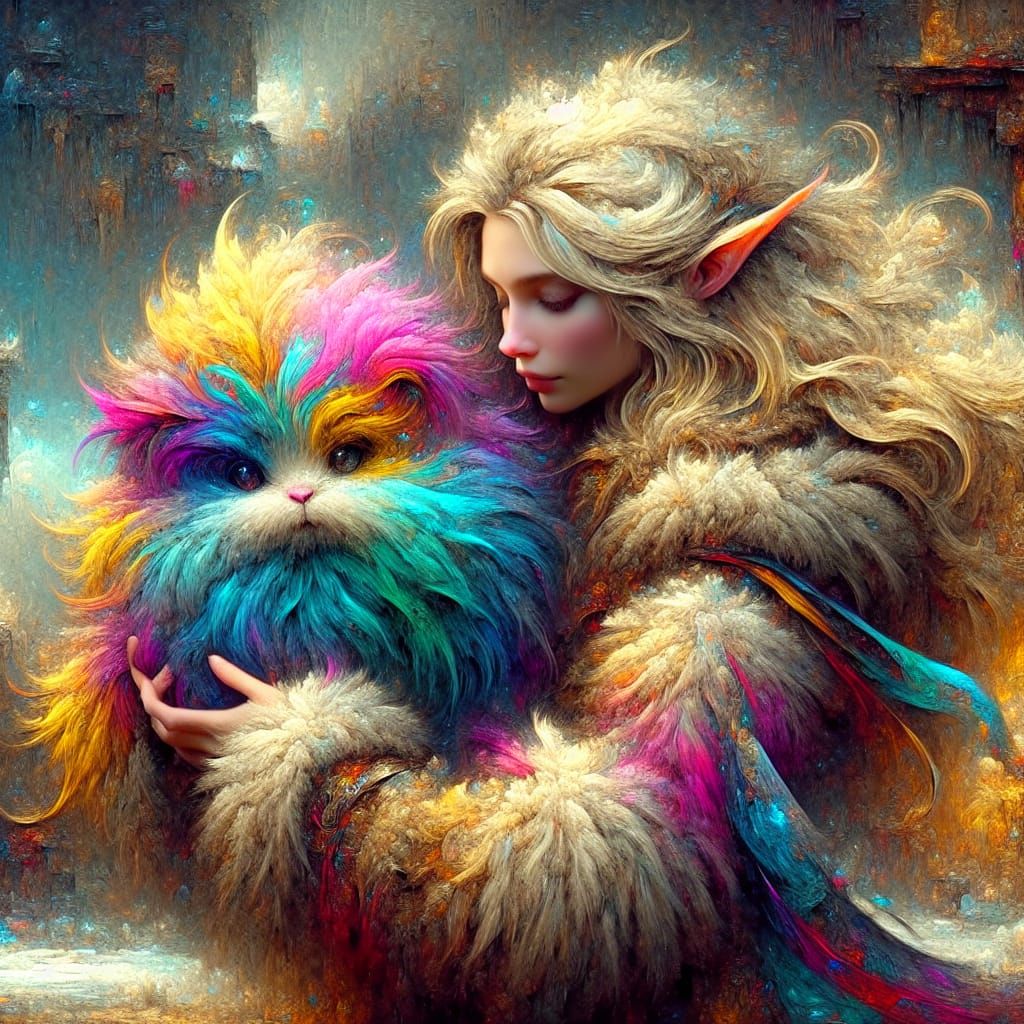 Hope holding a colorful Flufferpuff 