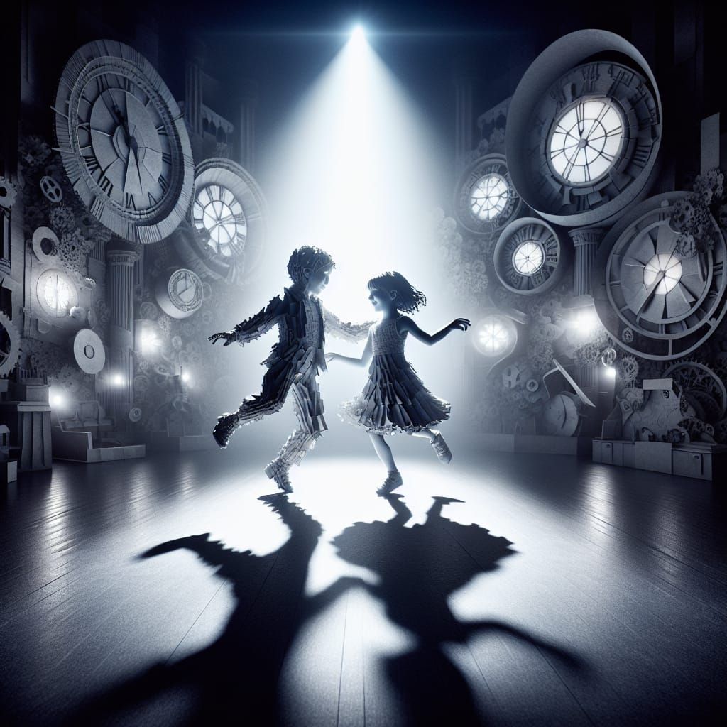TWO KIDS DANCING made out of paper, realistic, digital art, ...