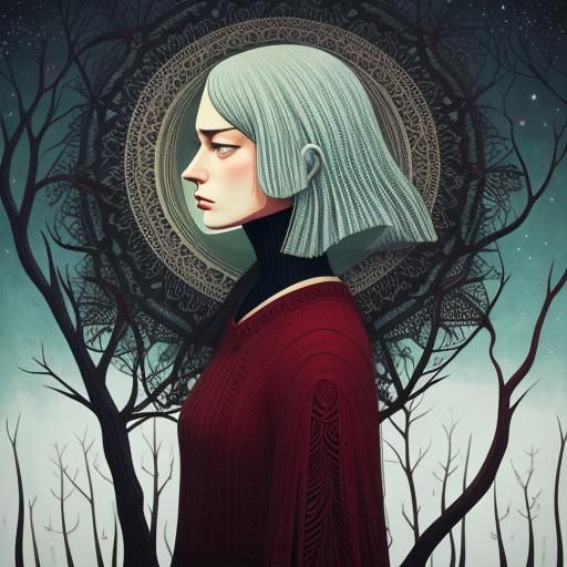 Melancholic girl, lost in thought, surreal, by Jane Newland,...