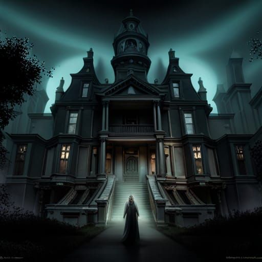 haunted, derelict, mansion, ghosts, scary, dark, fog, a mast...