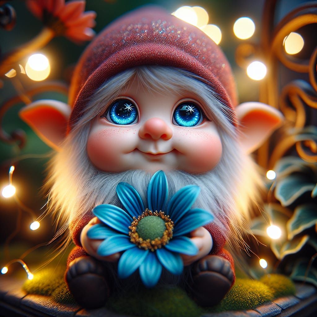 Gnome has a flower for you  by @Tiny Pearl Cat