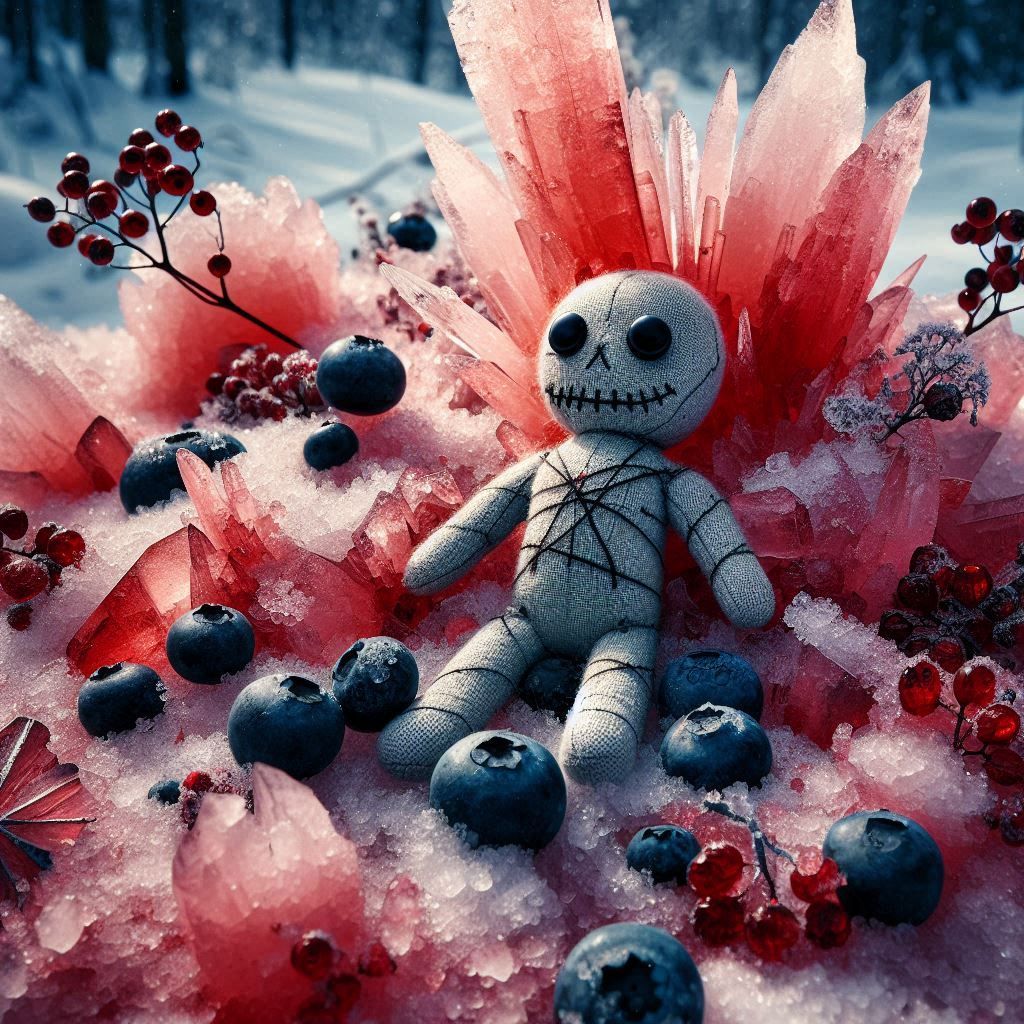 Voodoo doll and blueberries