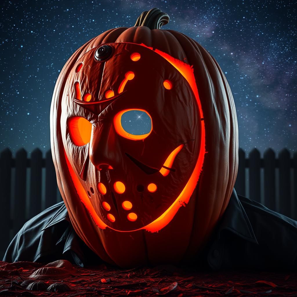 Make a big pumpkin with the carved picture of Jason from the...