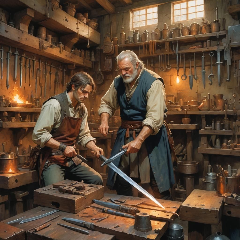 The Master swordsmith and his apprentice  by @forge4ward
