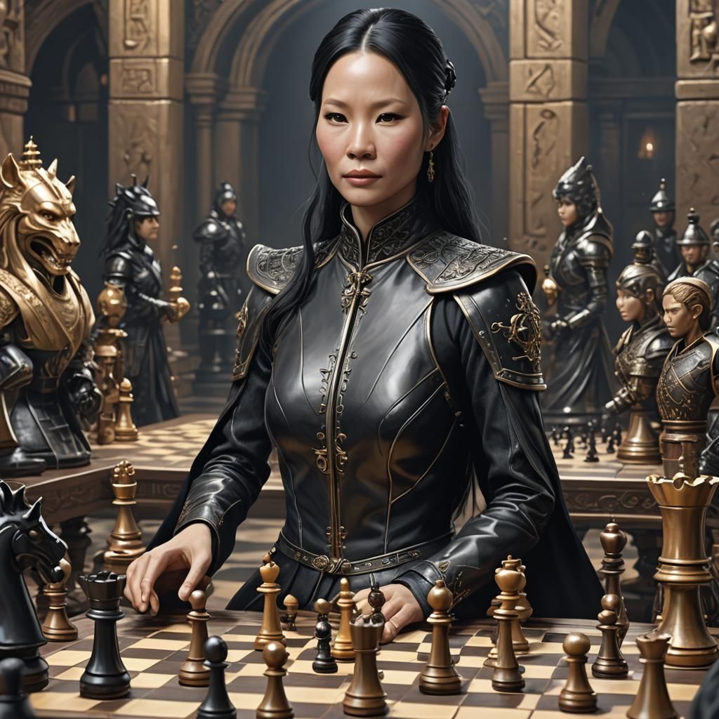 Lucy Liu is a world class chess player dressed in black leather playing ...