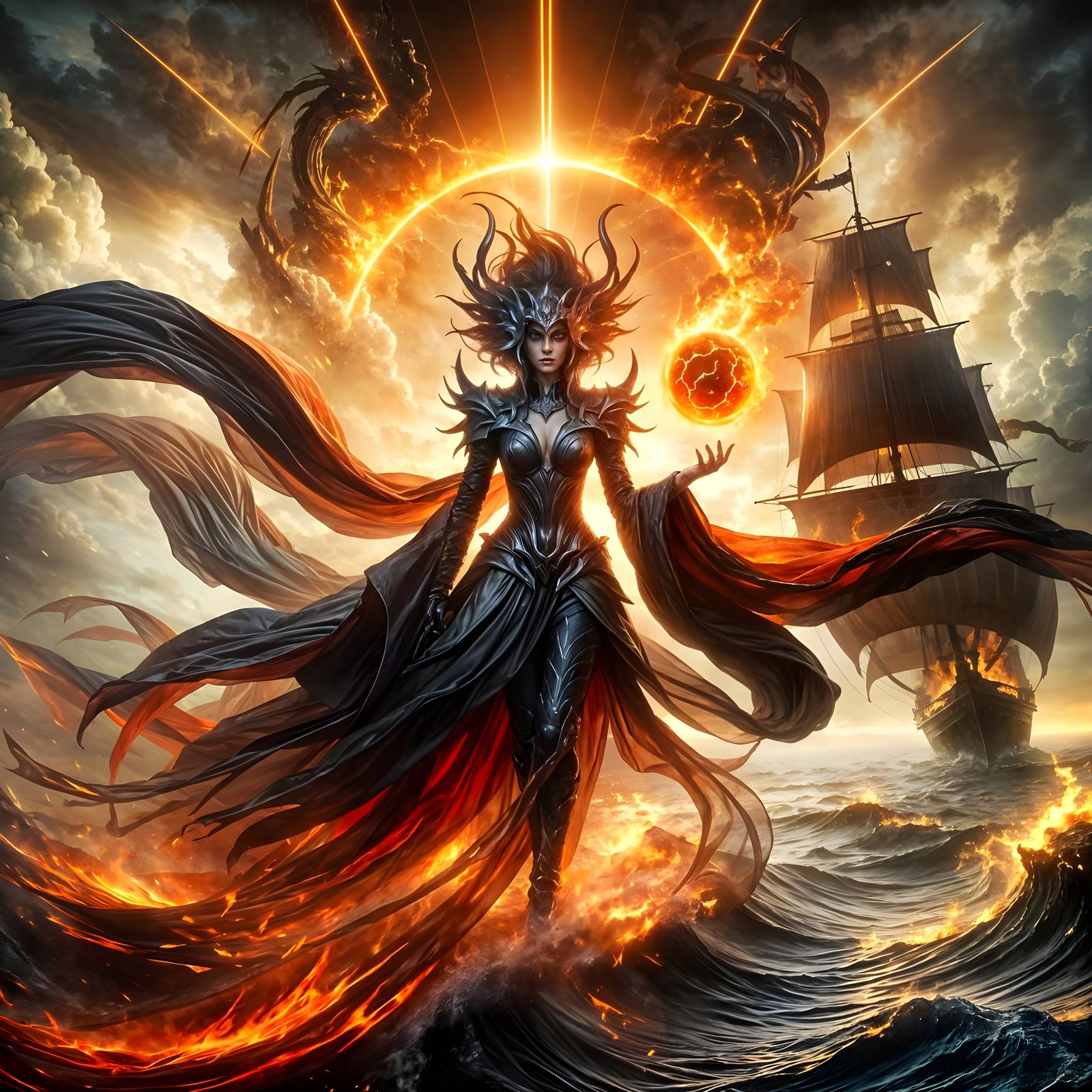 Solara Fade, an ethereal villainess who commands the final moments of daylight  by @Leonor Gewo Fini