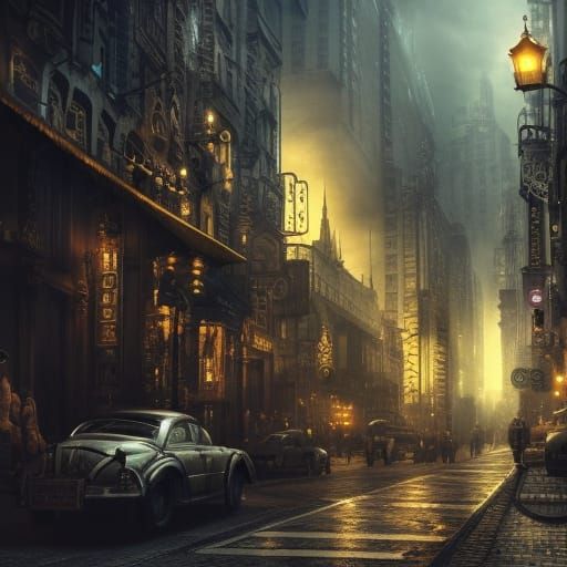 Noir city. Epic cinematic brilliant stunning intricate meticulously detailed dramatic atmospheric maximalist digital mat...