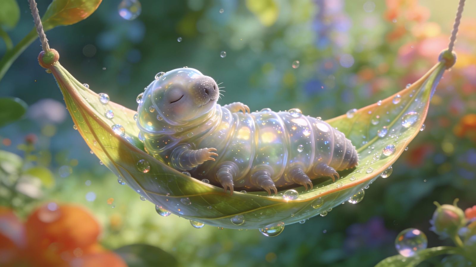 Tardigrade lounging on a leaf shaped hammock  by @Selenia Darkangel
