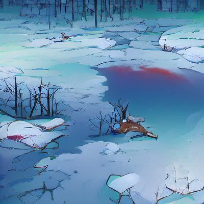 dead deer next to a frozen lake in a snowy woods winter edition - AI ...