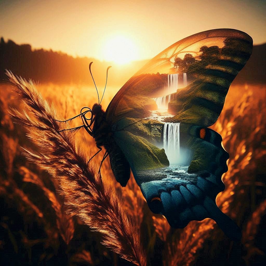 Double exposure butterfly. Series