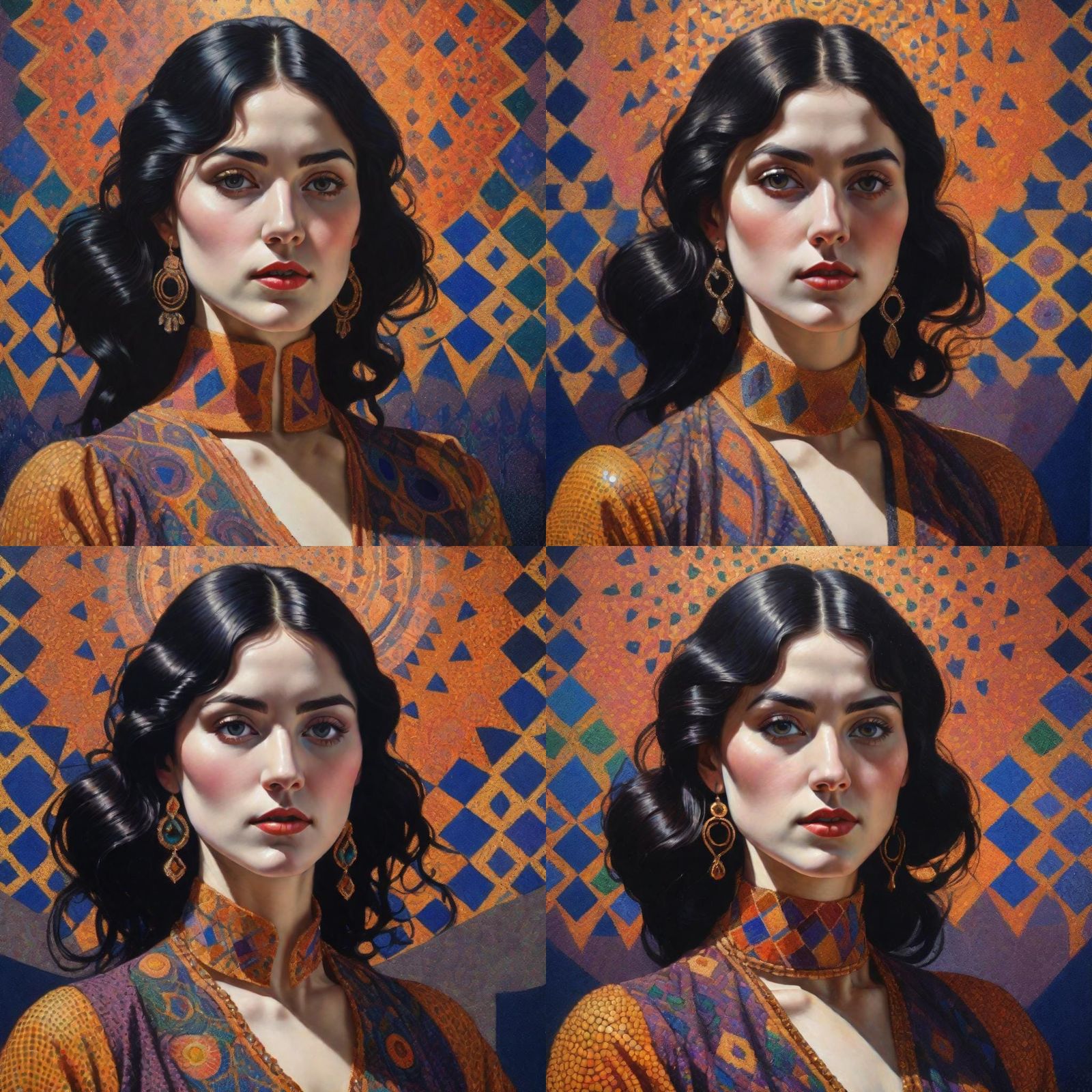 Beautiful dark hair woman, fine detailed pointillism painting+ low ...