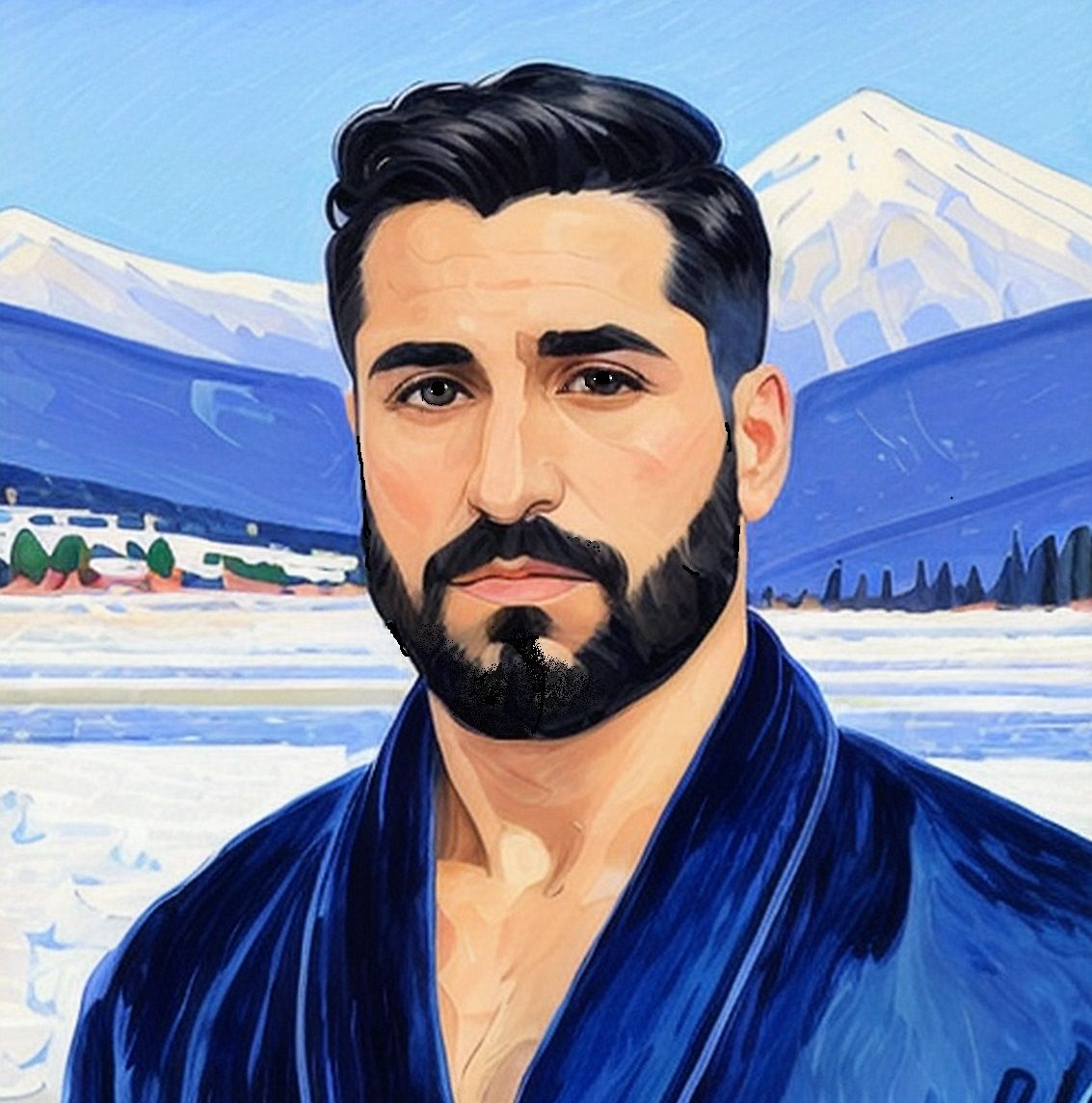 Oil painting. Portrait of a handsome man with   black  hair ...