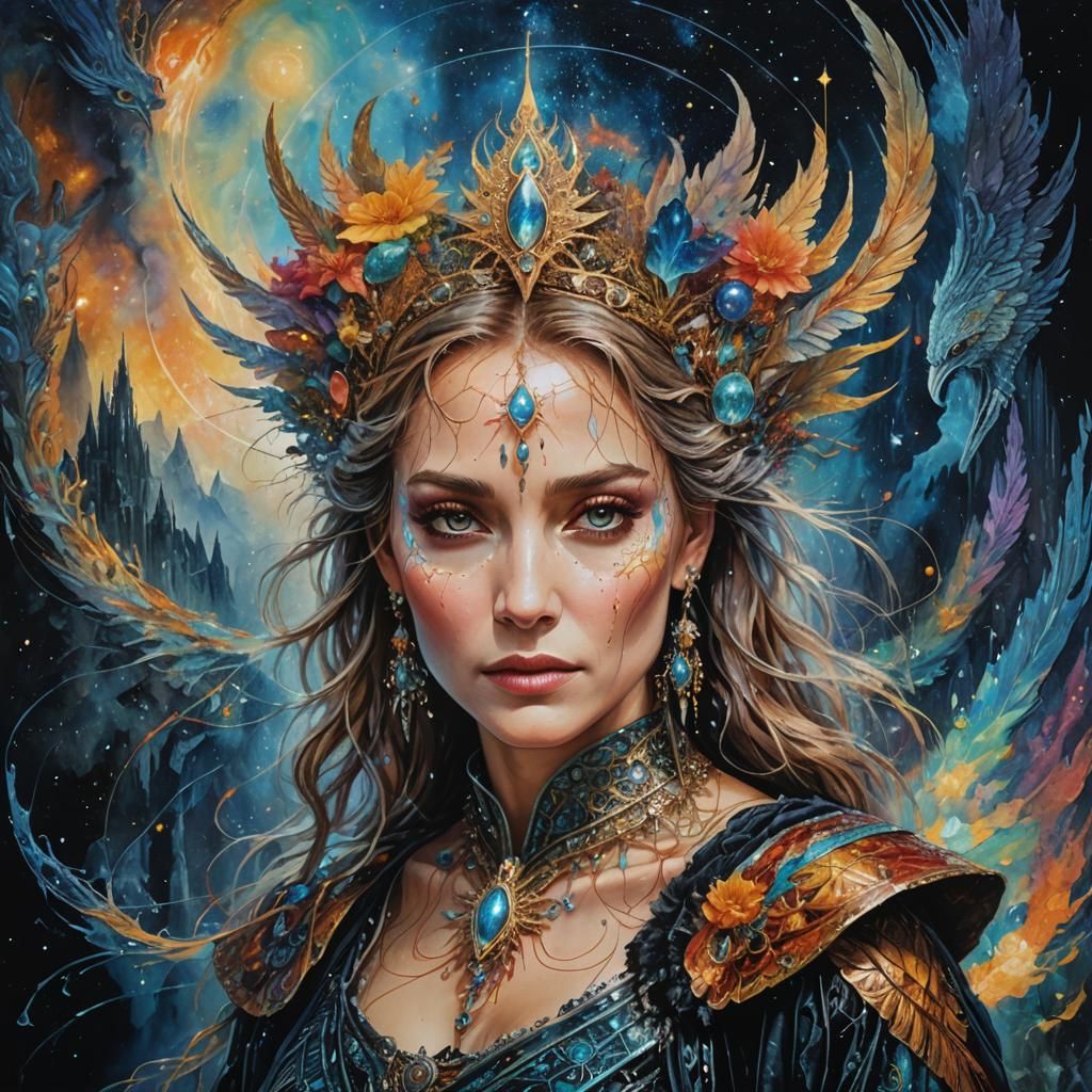 Holographic Sorceress with Feather-Flames - AI Generated Artwork ...