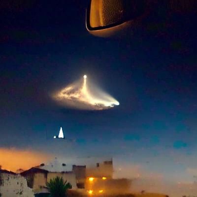 A spacex rocketship encountering aliens