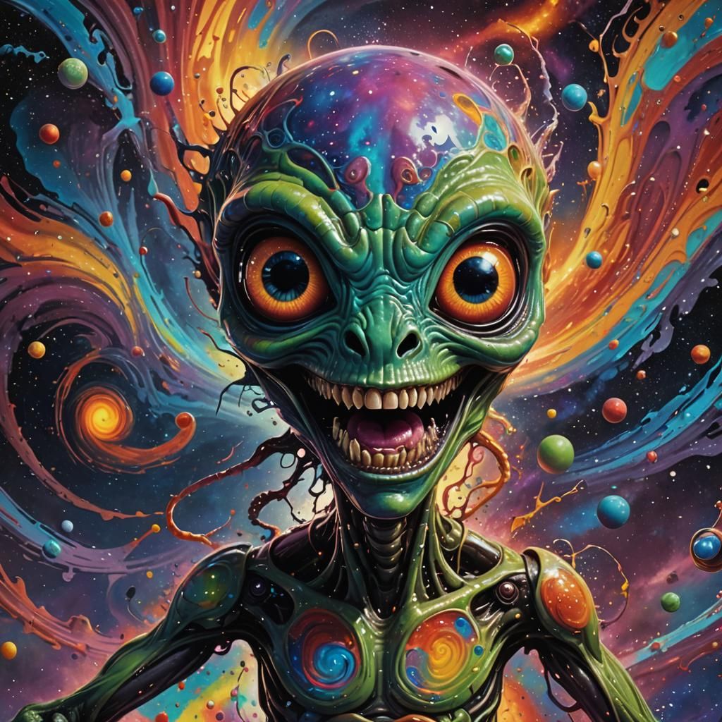 Mischievous Alien in Front of Galactic Camera