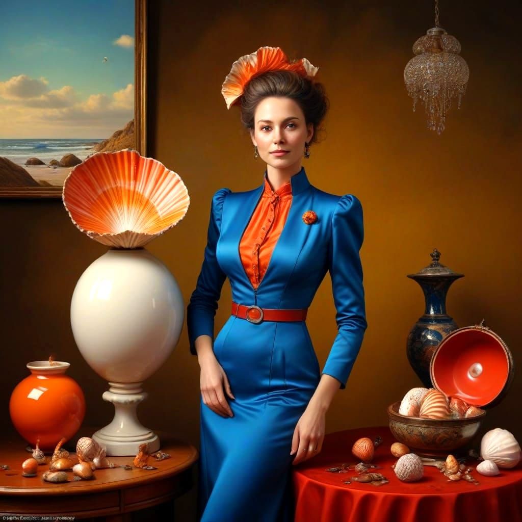 Ethereal Woman in a Vibrant Surreal Seashell Realm