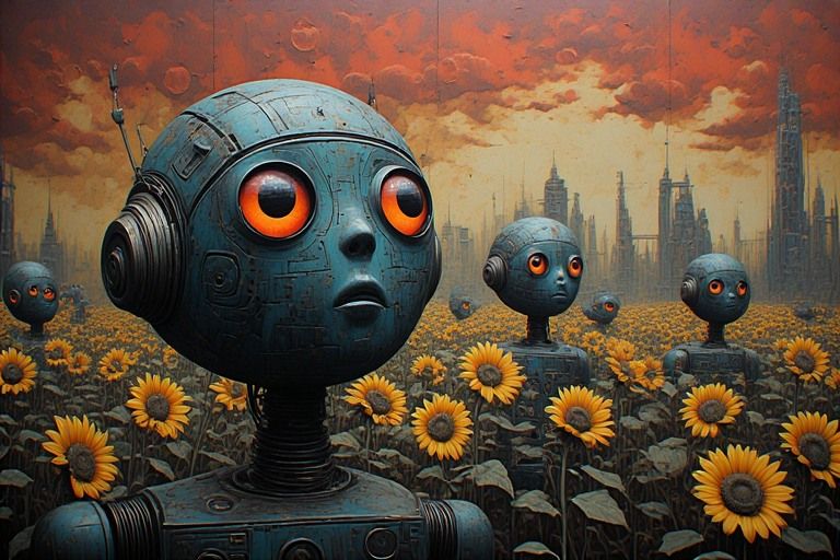 Artificial mecanical sunflowers memories - robot's series