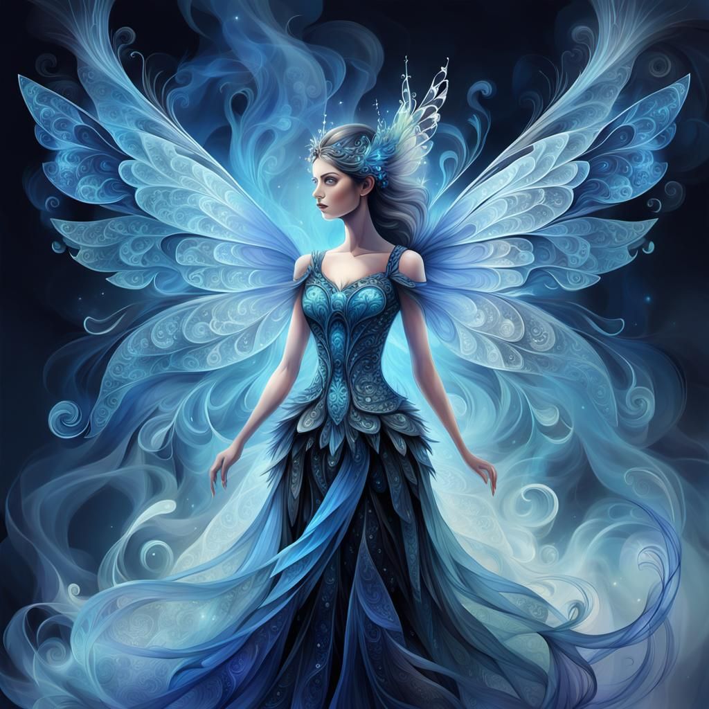 Crystal Fairy in Smoke with Zentangle Patterns