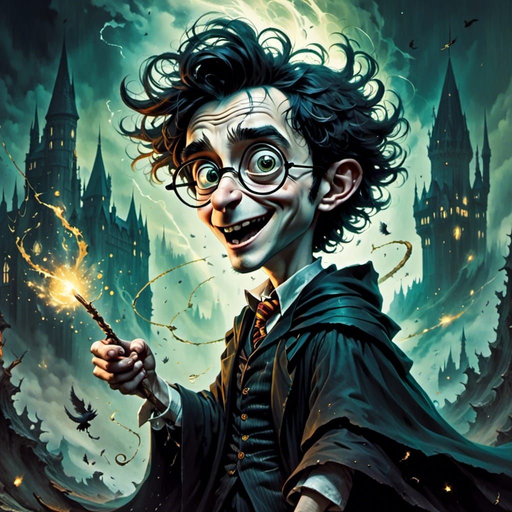 Harry potter in the style of a tim burton character. <lora:S...