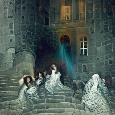 Ghost partying outside of a castle horror Gustave Doré Greg ...