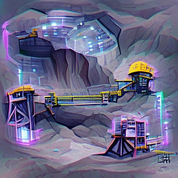 Futuristic industrial astroid mine