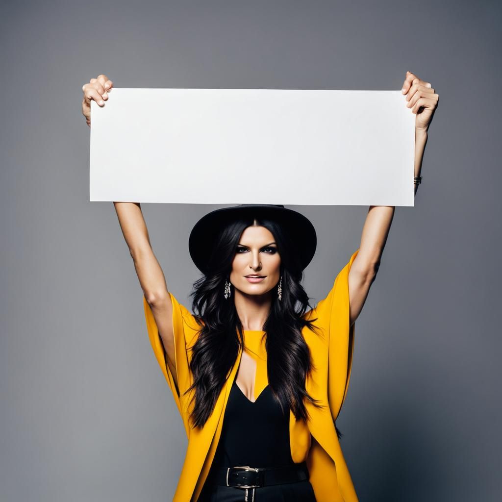 Laura Pausini holding a blank banner in her hands - AI Generated Artwork -  NightCafe Creator