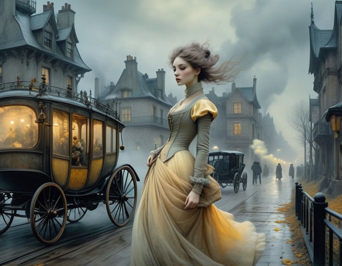 autumn view, misty street