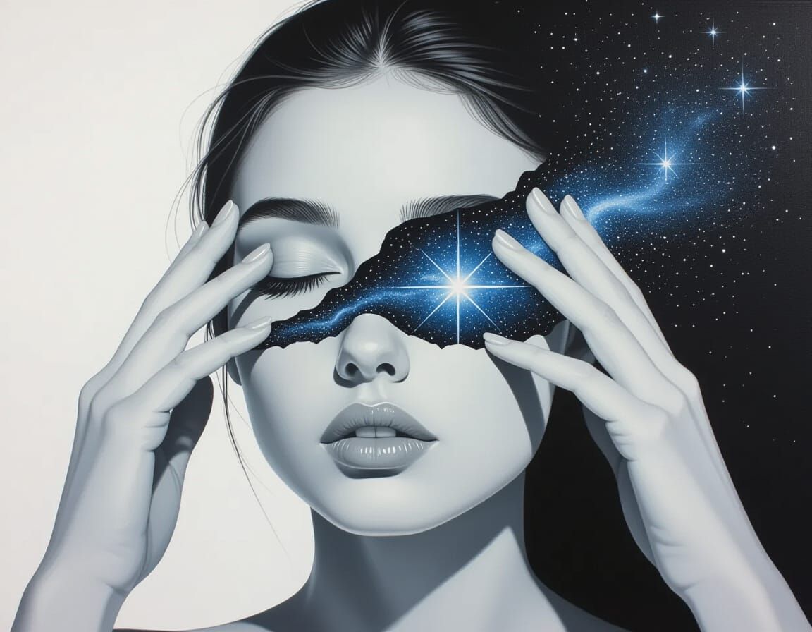 Surreal Portrait of Woman With Night Sky Within Her Face