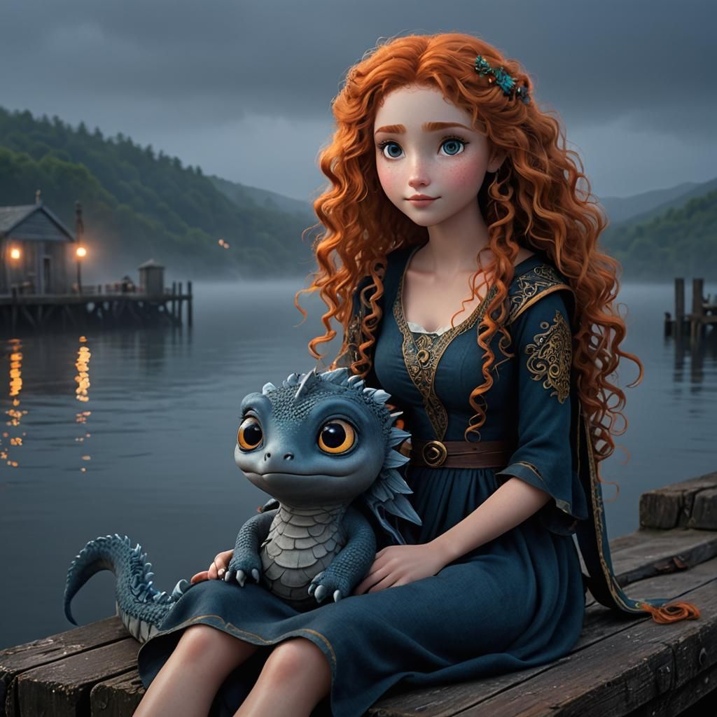 Girl With Loch Ness Monster - Ai Generated Artwork - Nightcafe Creator