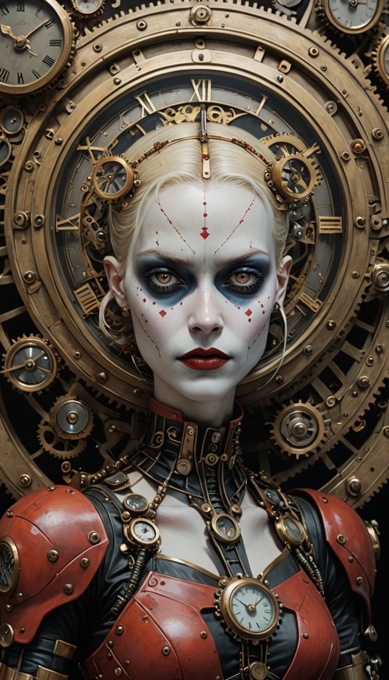realistic portrait of a harley quin bizzare stranger in cloc...