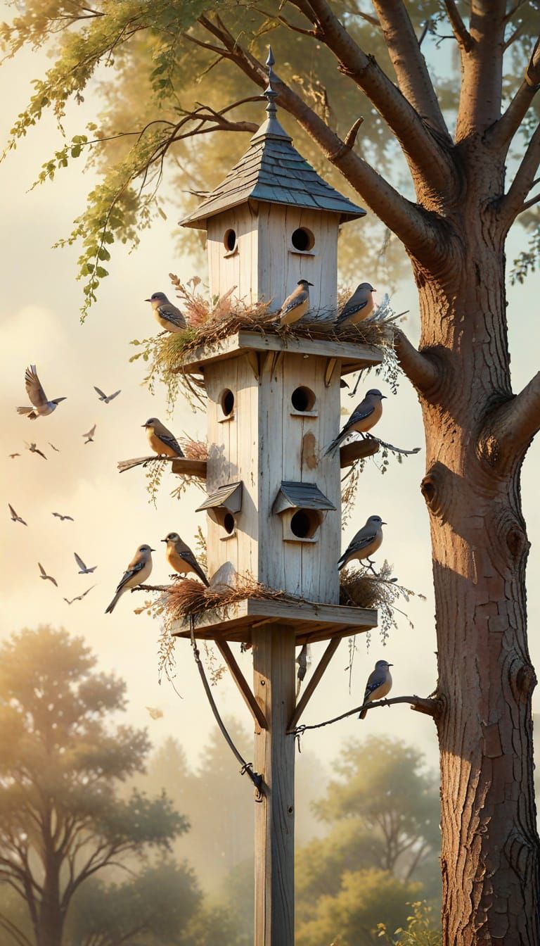 Tree tier bird house on a pole  by @Morrighan