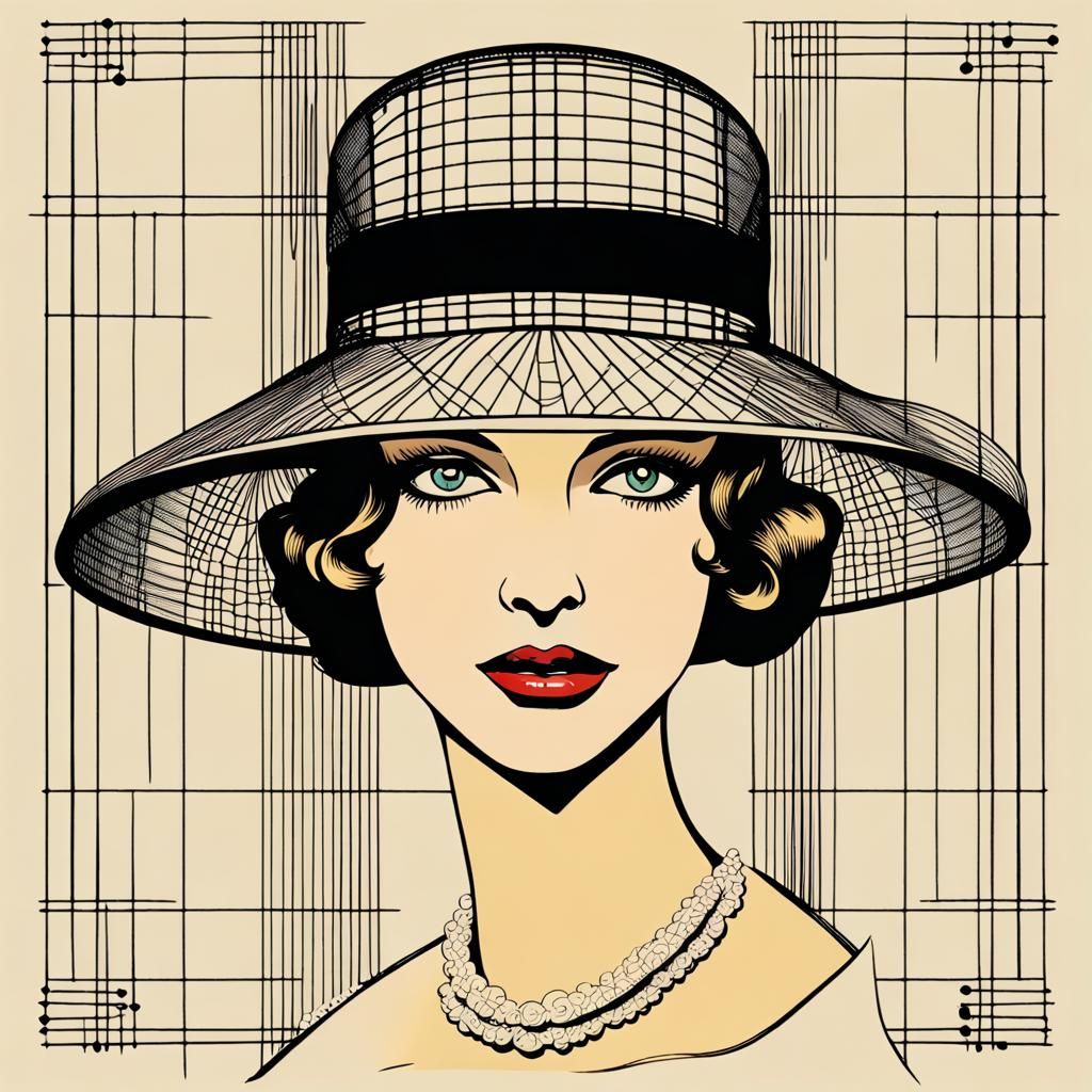 vintage 1920's hat with a short veil line drawing - AI Generated ...