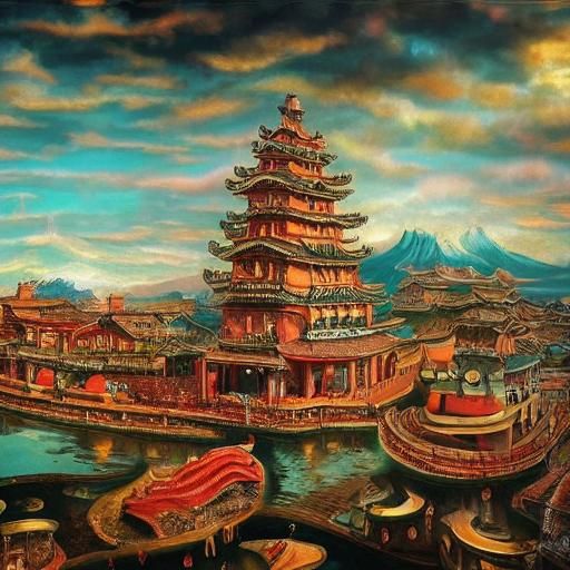 Chinese New Year Card with Red Lantern in Synthwave Style