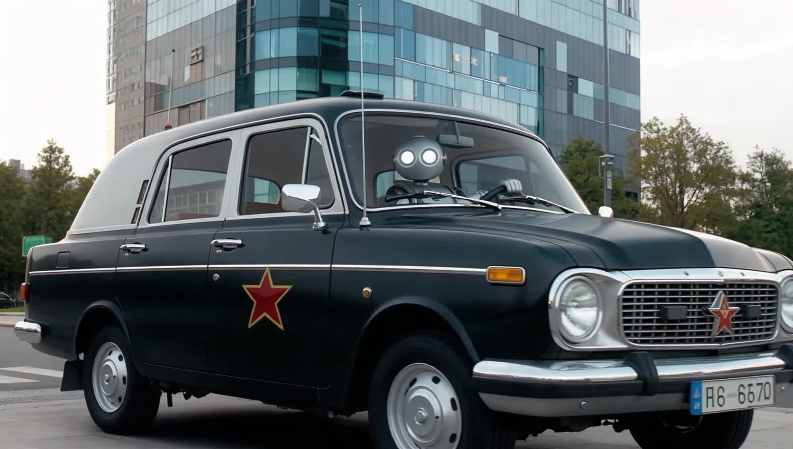 A robot drives a government office vehicle