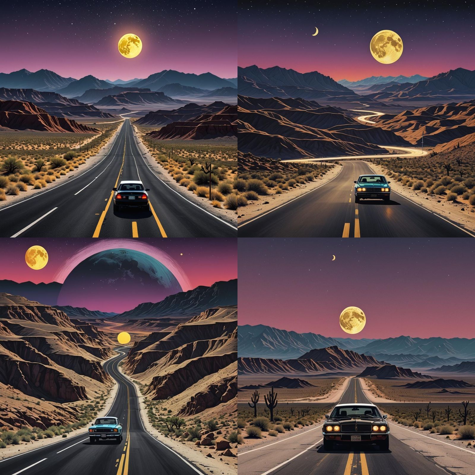 Car headlights piercing he black night coming toward you down a winding