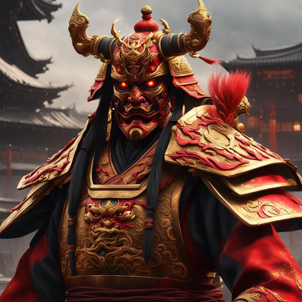 full mask red and gold shogun