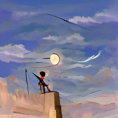 a boy aiming towards the moon