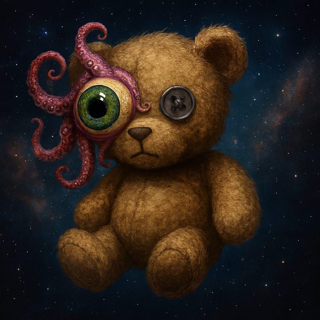 stuffin' of secrets in teddy bear floats in space