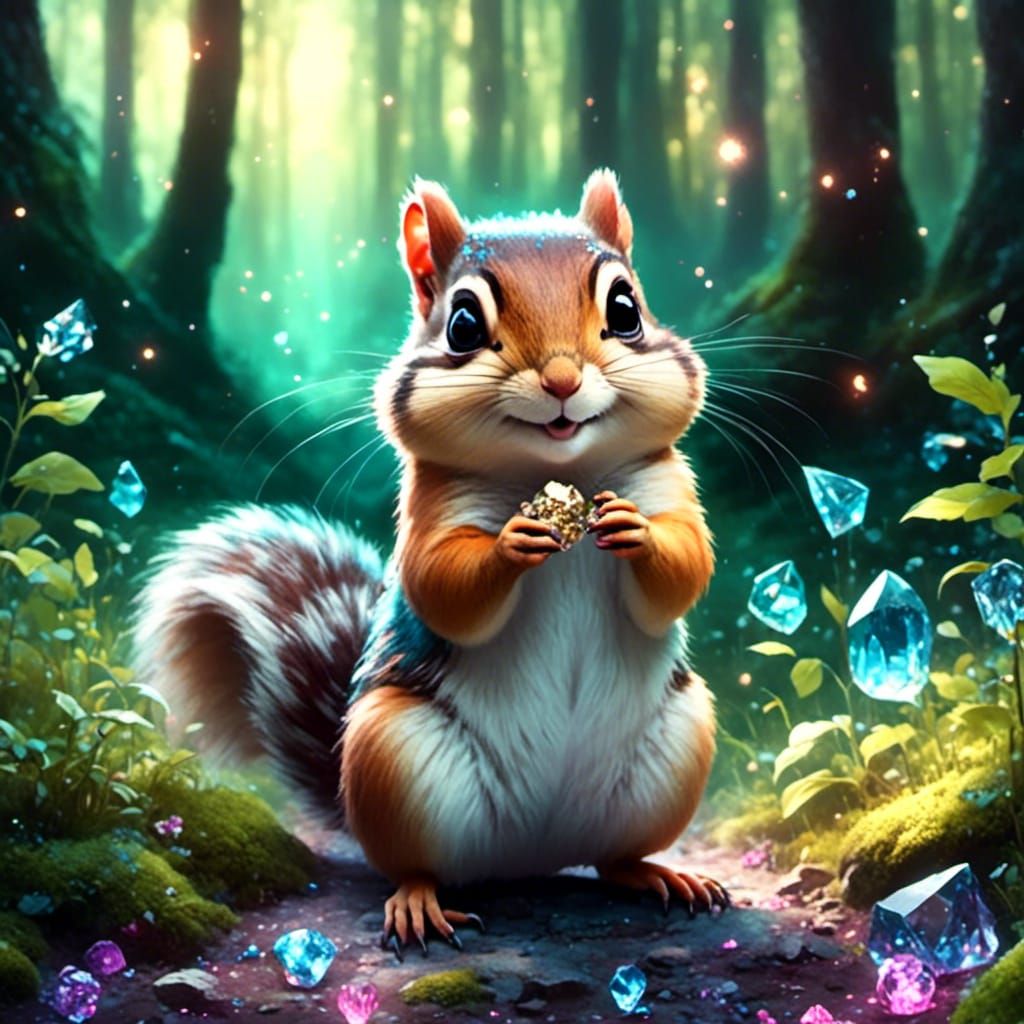 A magical chipmunk plays in the woods waiting for people to wish for something he is surrounded by Jewel ...  by @Kandy Kane