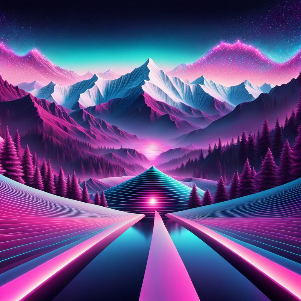 Vaporwave aesthetic wallpaper Mountains #8 - AI Generated Artwork ...