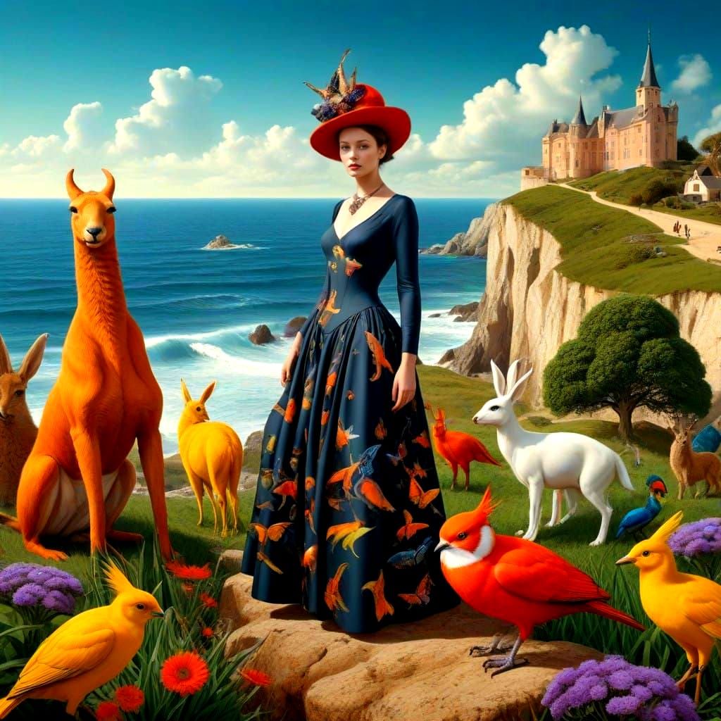 Surreal Lady in Enchanted Landscape in Vibrant Colors