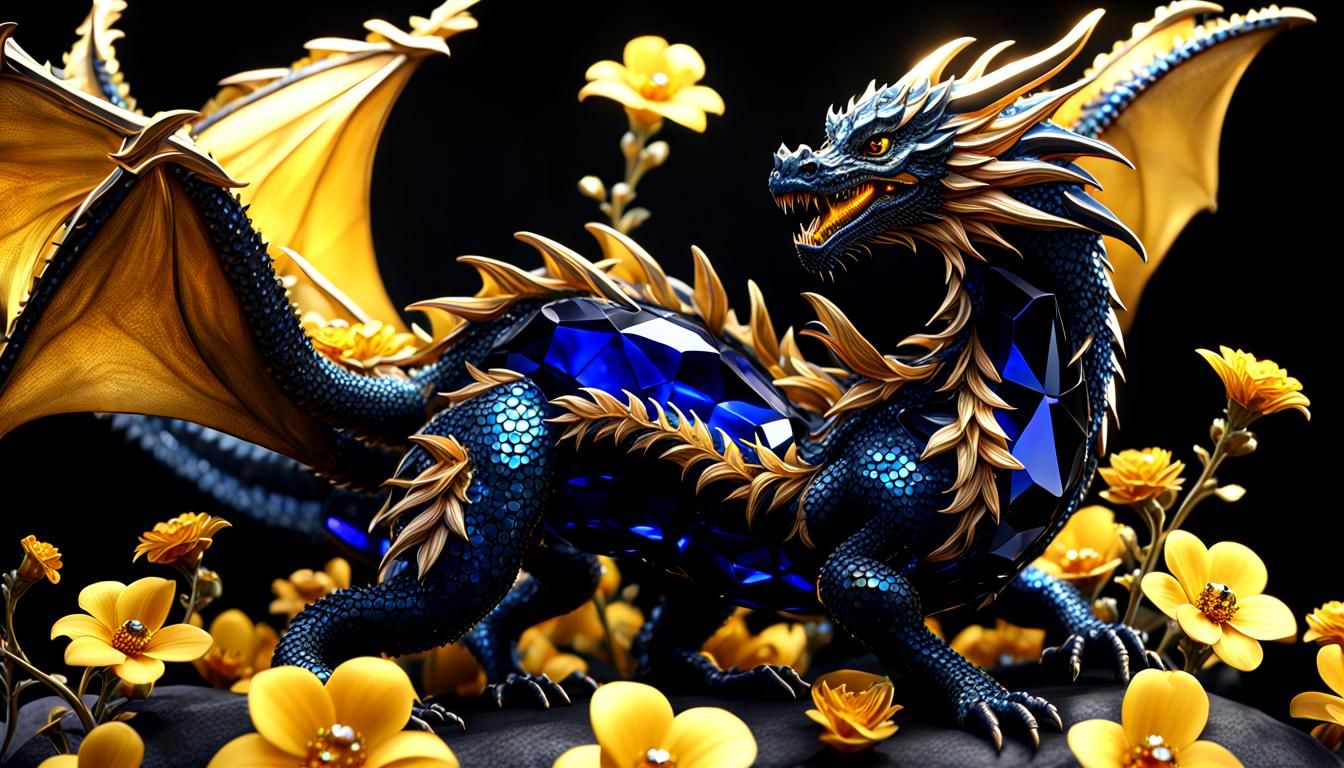 “A crystalline dragon  ” sapphire gemstones   and black onyx...