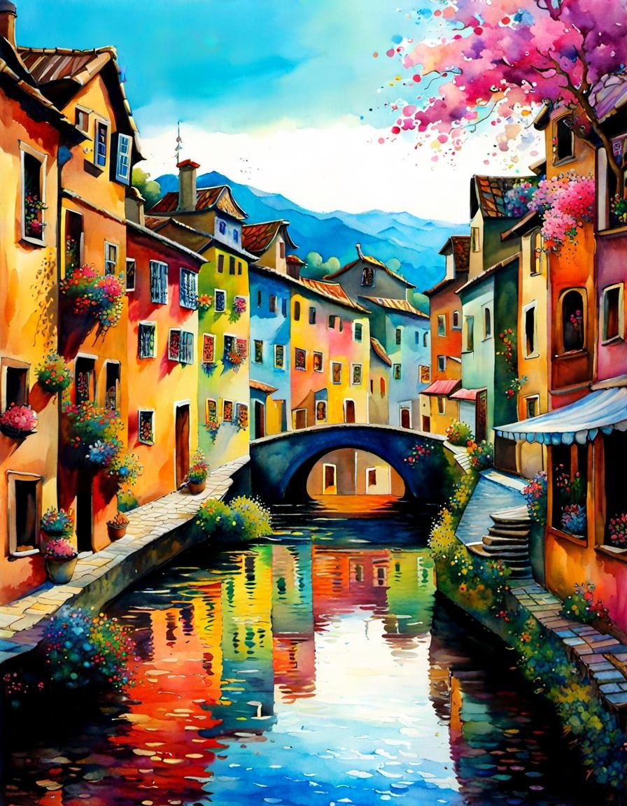 Cinematic canal boat sunset