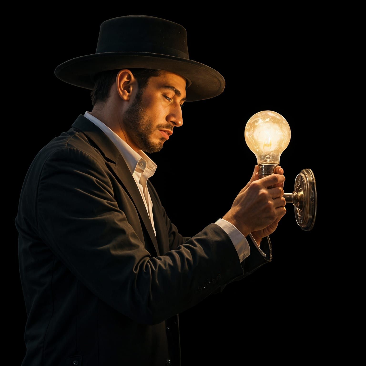 Haredi Man Replaces Burnt Lightbulb in Home