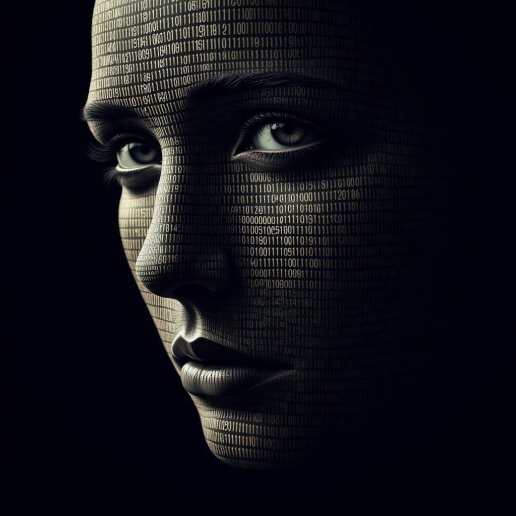 Digital Code Portrait in Film Noir Style