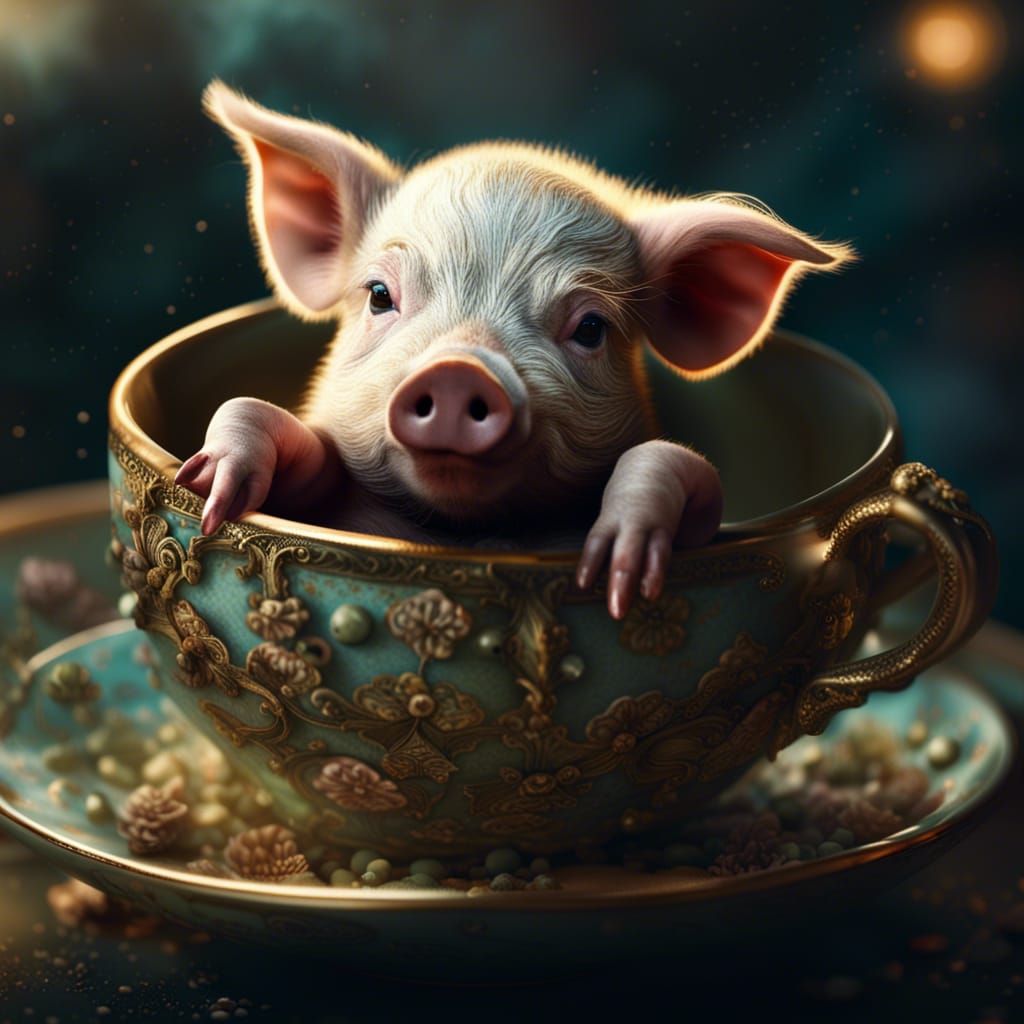 baby pig inside of teacup