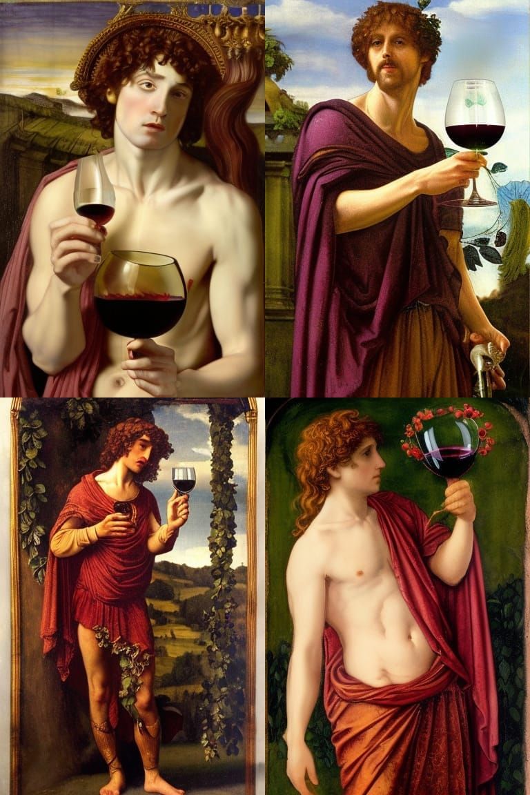 Dionysus with a goblet of wine, Pre-Raphaelite style